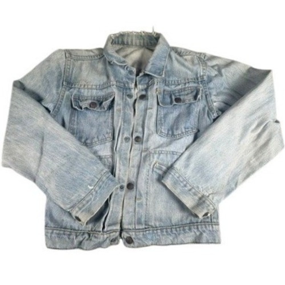 Unbranded Denim Trucker Jacket Boys Size M Light Wash Distressed Cotton Classic